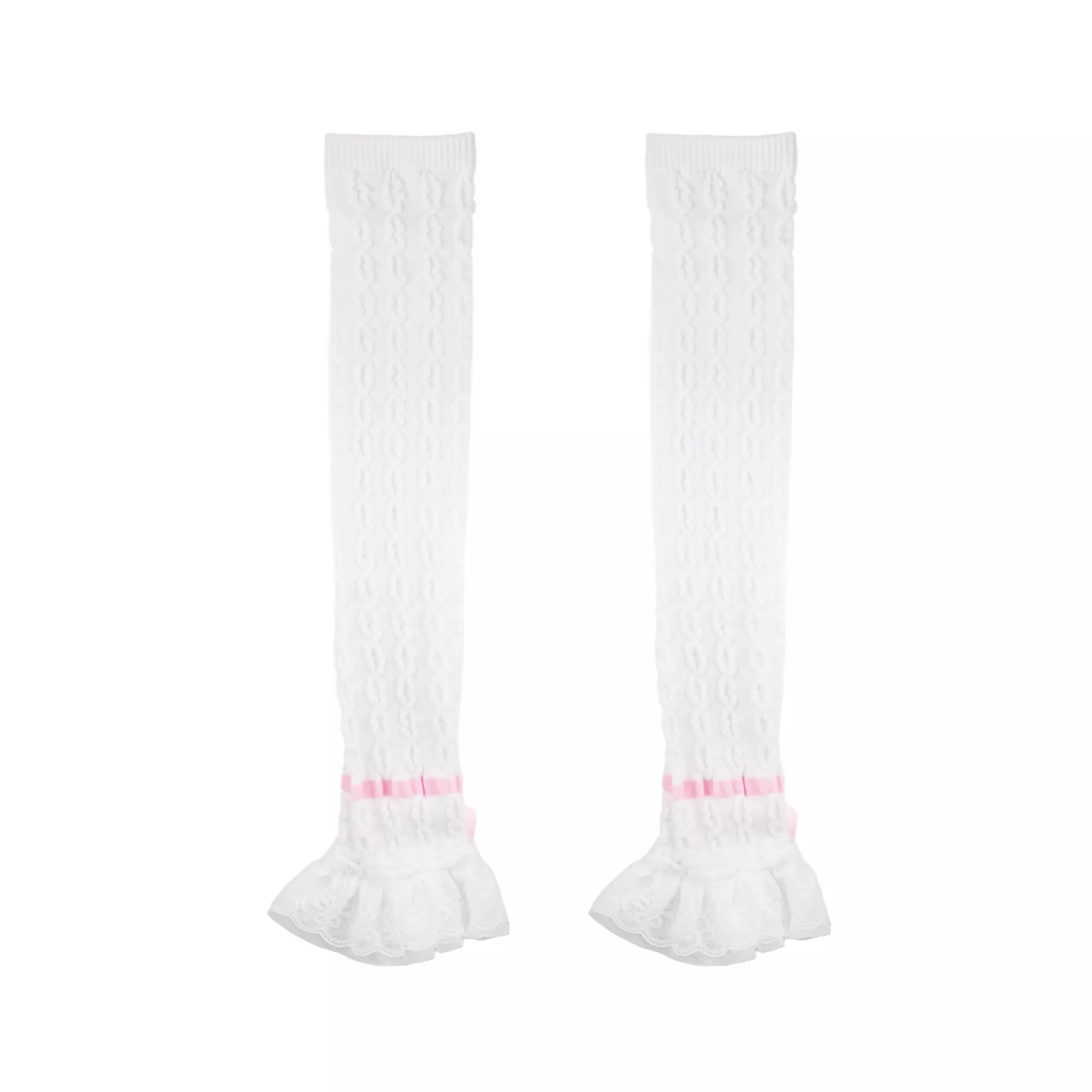 White Pink Bow Leg Warmers at Spencer's