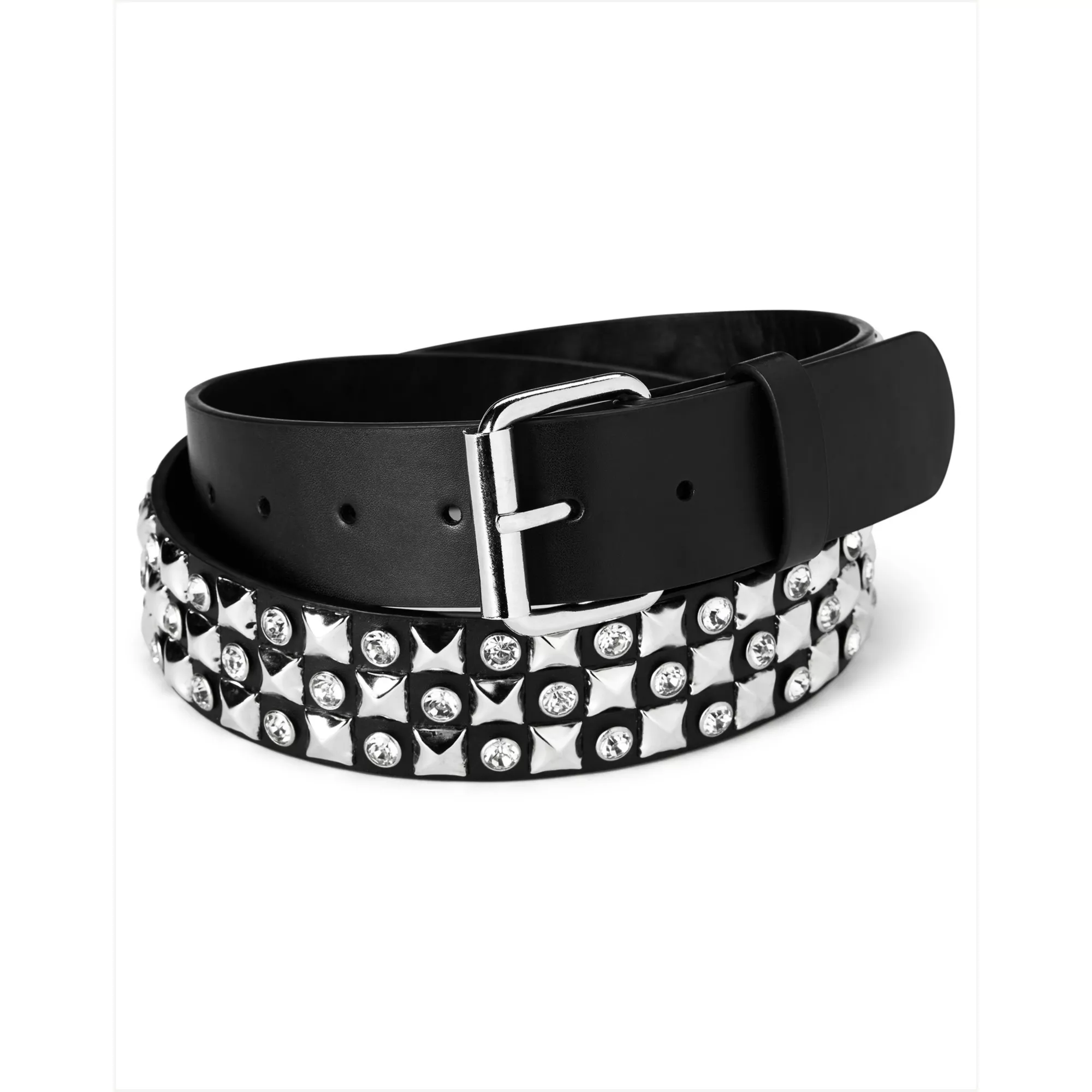 Black and Silver Pyramid Stud Bling Belt at Spencer's
