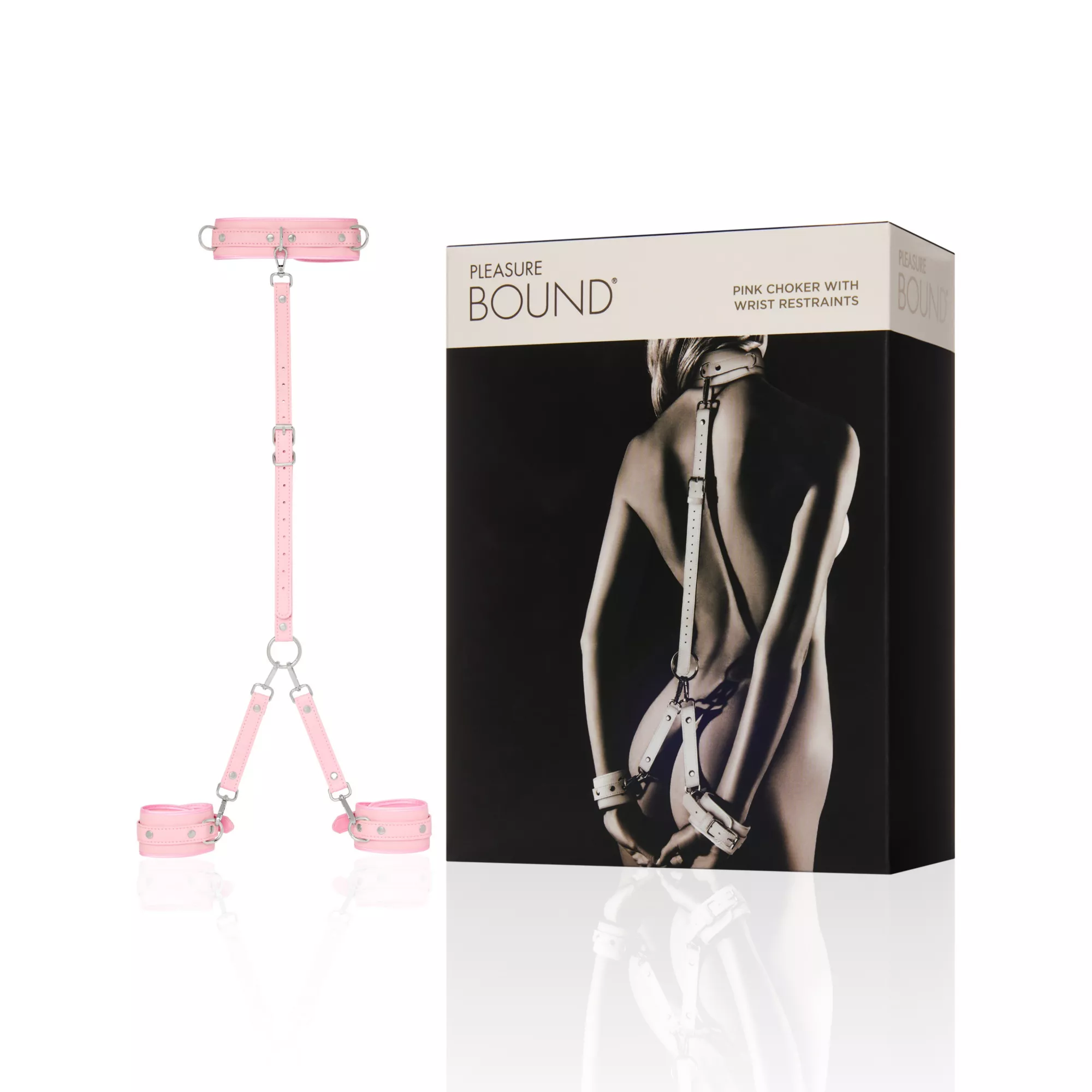 Pink Faux Leather Choker with Wrist Restraints Set - Pleasure Bound