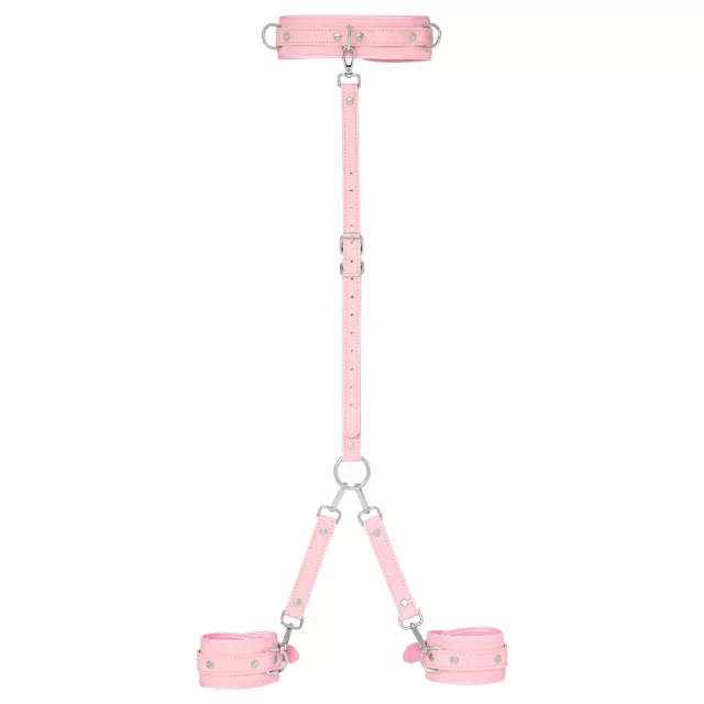 Pink Faux Leather Choker with Wrist Restraints Set - Pleasure Bound