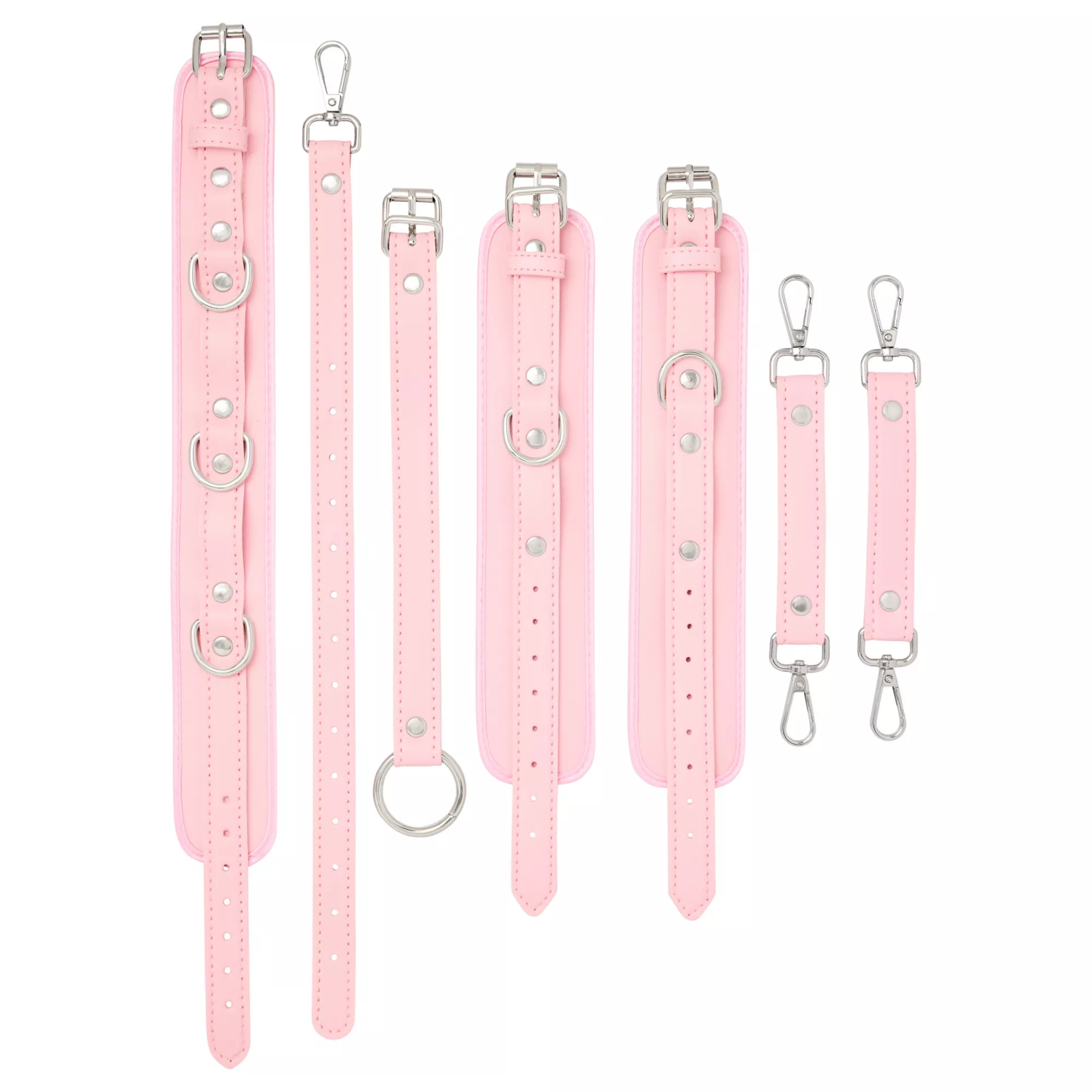 Pink Faux Leather Choker with Wrist Restraints Set - Pleasure Bound