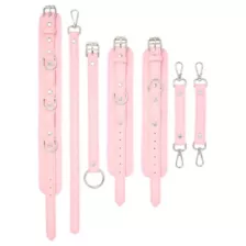 Pink Faux Leather Choker with Wrist Restraints Set - Pleasure Bound at Spencer's
