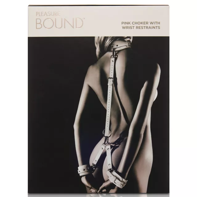 Pink Faux Leather Choker with Wrist Restraints Set - Pleasure Bound at Spencer's