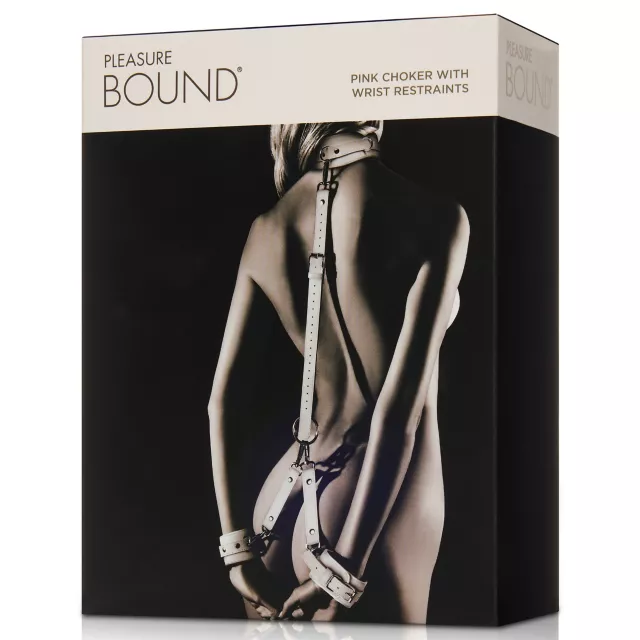 Pink Faux Leather Choker with Wrist Restraints Set - Pleasure Bound at Spencer's