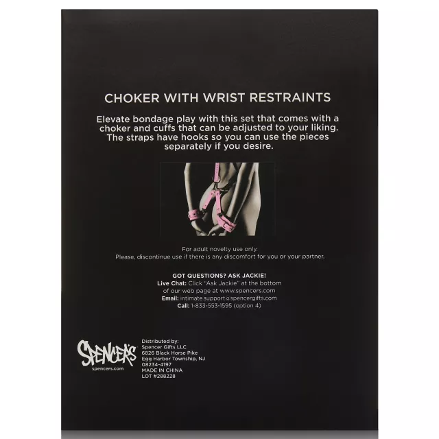 Pink Faux Leather Choker with Wrist Restraints Set - Pleasure Bound at Spencer's