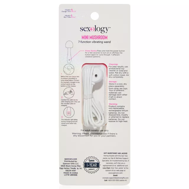 Sexology Mini Mushroom 7-Function Vibrating Wand Massager - Spencer's