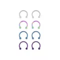 Multi-Pack Blue Purple and Silvertone Titanium Horseshoe Rings 4 Pair - 14 Gauge at Spencer's