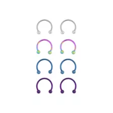 Multi-Pack Blue Purple and Silvertone Titanium Horseshoe Rings 4 Pair - 14 Gauge at Spencer's