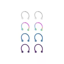 Multi-Pack Blue Purple and Silvertone Titanium Horseshoe Rings 4 Pair - 14 Gauge at Spencer's