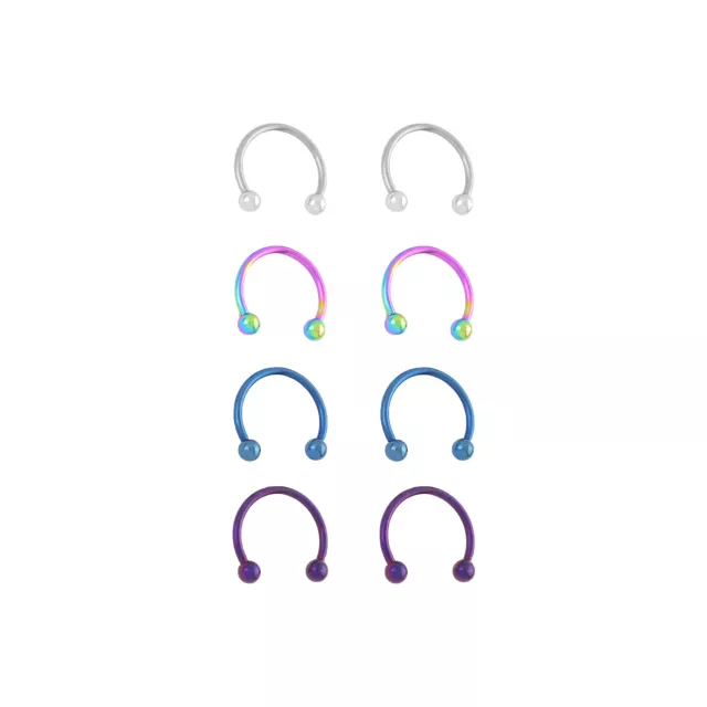 Multi-Pack Blue Purple and Silvertone Titanium Horseshoe Rings 4 Pair - 14 Gauge at Spencer's