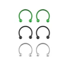 Multi-Pack Silvertone Black and Green Horseshoe Rings 3 Pair - 14 Gauge at Spencer's