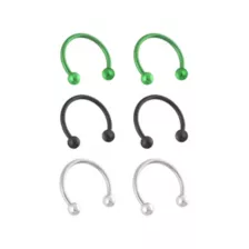 Multi-Pack Silvertone Black and Green Horseshoe Rings 3 Pair - 14 Gauge at Spencer's