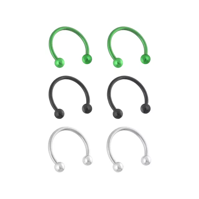 Multi-Pack Silvertone Black and Green Horseshoe Rings 3 Pair - 14 Gauge at Spencer's