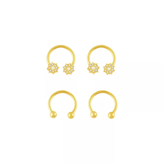 Multi-Pack Goldtone CZ Flower Horseshoe Rings 2 Pair - 16 Gauge at Spencer's