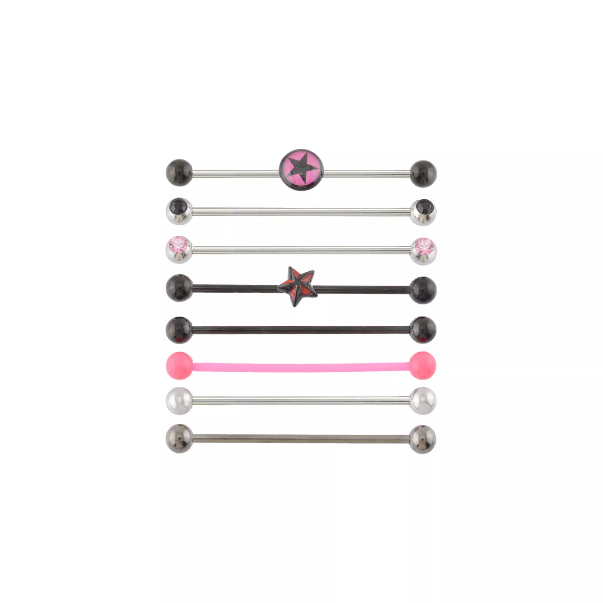 Multi-Pack Multi-Color CZ Star Industrial Barbells 8 Pack - 14 Gauge at Spencer's