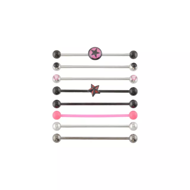 Multi-Pack Multi-Color CZ Star Industrial Barbells 8 Pack - 14 Gauge at Spencer's