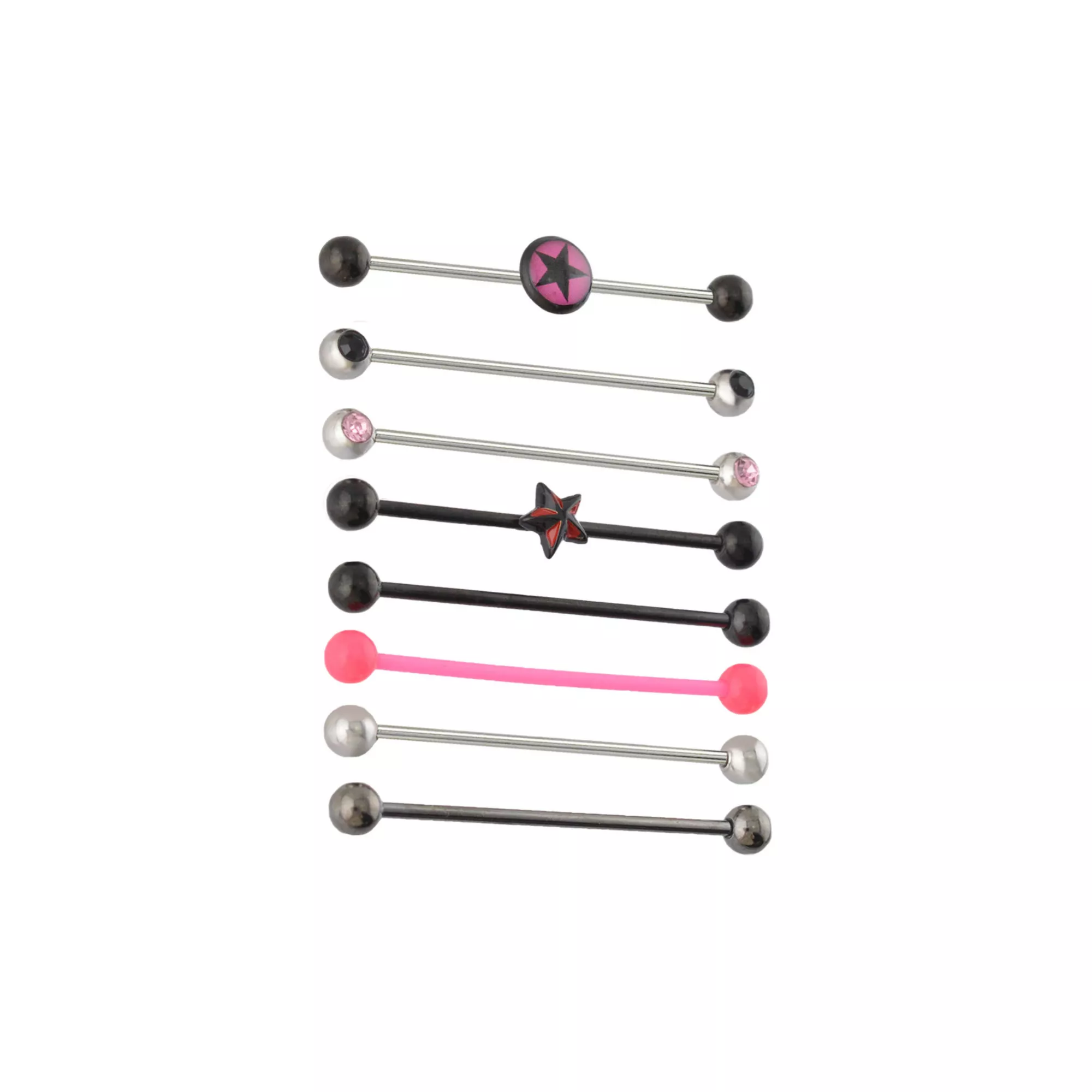 Multi-Pack Multi-Color CZ Star Industrial Barbells 8 Pack - 14 Gauge at Spencer's