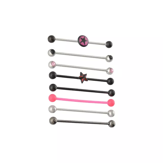 Multi-Pack Multi-Color CZ Star Industrial Barbells 8 Pack - 14 Gauge at Spencer's