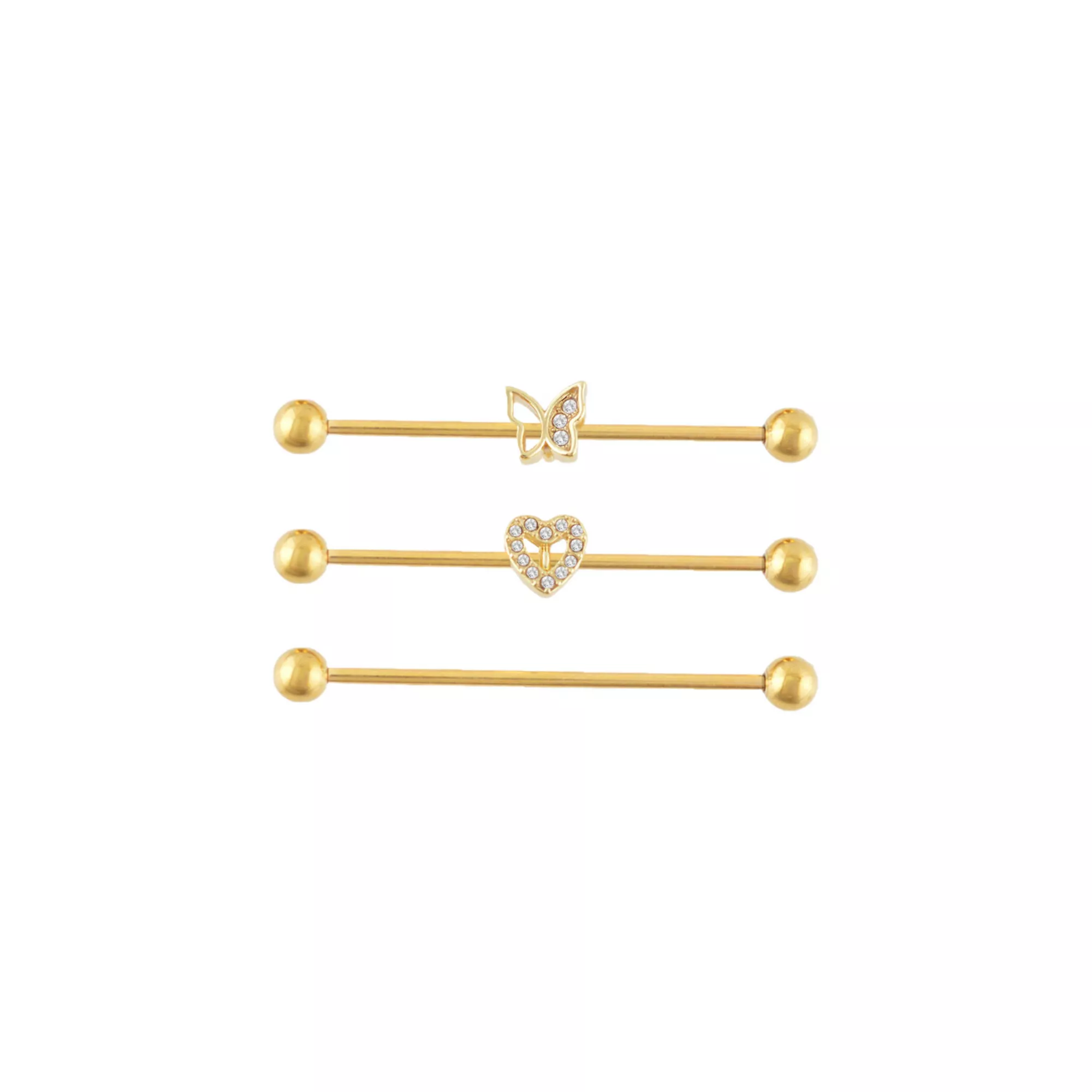 Multi-Pack CZ Heart Butterfly Titanium Industrial Barbells 3 Pack - 14 Gauge at Spencer's