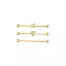 Multi-Pack CZ Heart Butterfly Titanium Industrial Barbells 3 Pack - 14 Gauge at Spencer's