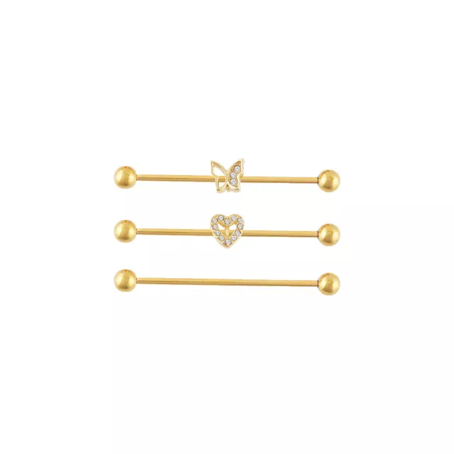 Multi-Pack CZ Heart Butterfly Titanium Industrial Barbells 3 Pack - 14 Gauge at Spencer's