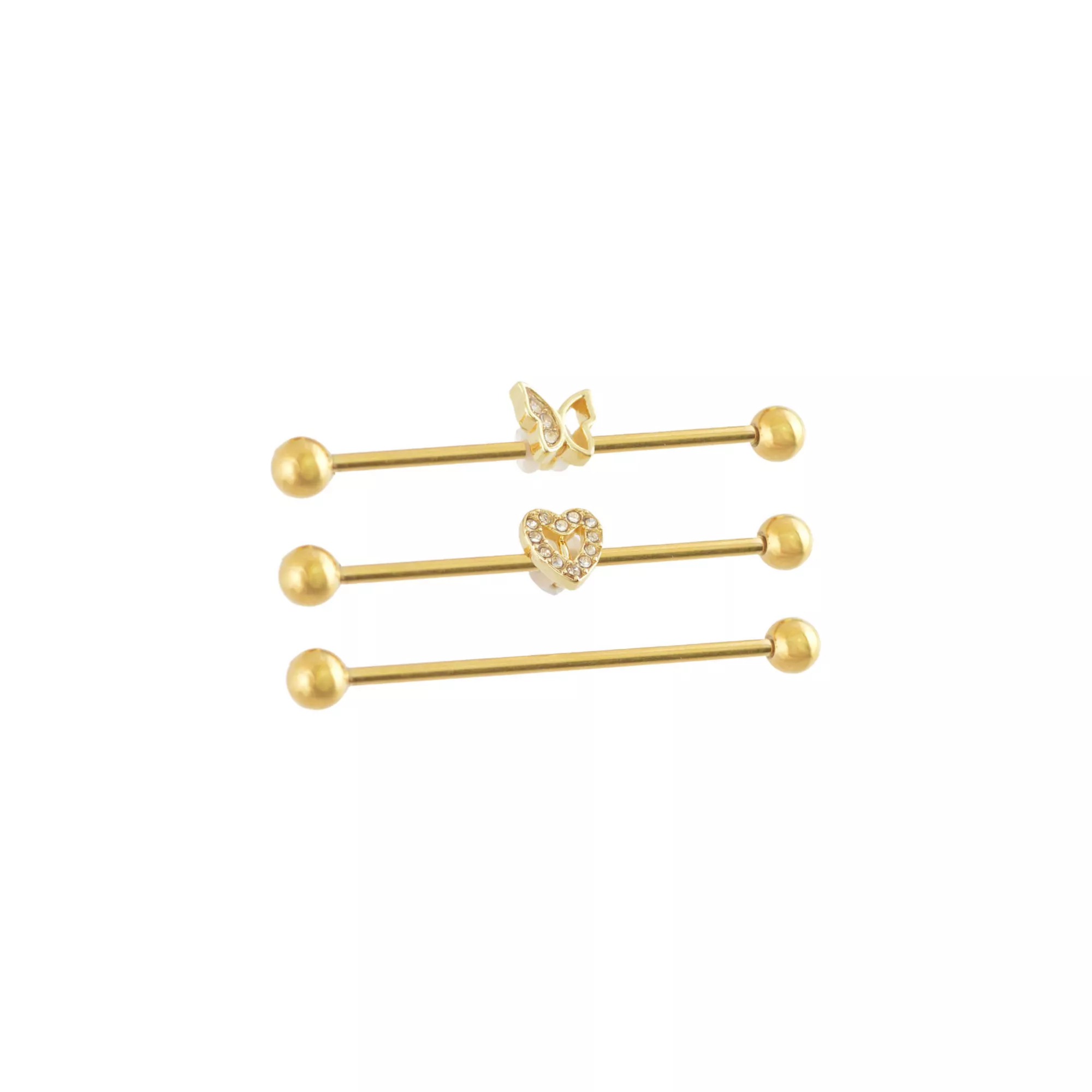 Multi-Pack CZ Heart Butterfly Titanium Industrial Barbells 3 Pack - 14 Gauge at Spencer's