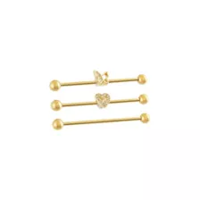 Multi-Pack CZ Heart Butterfly Titanium Industrial Barbells 3 Pack - 14 Gauge at Spencer's