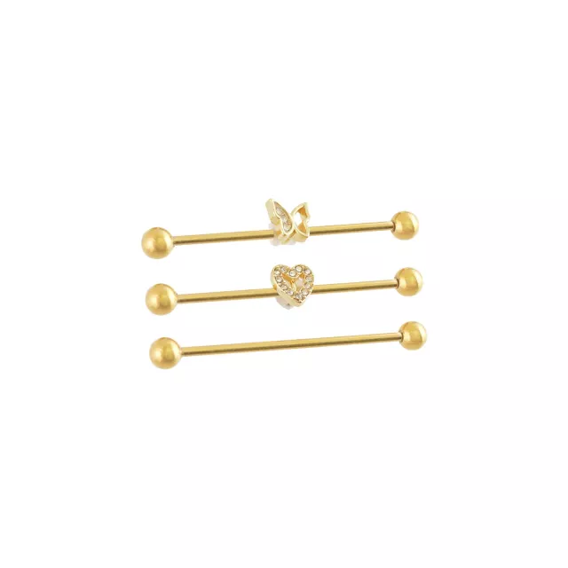 Multi-Pack CZ Heart Butterfly Titanium Industrial Barbells 3 Pack - 14 Gauge at Spencer's