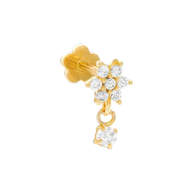 Gold CZ Flower Dangle Cartilage Stud - 16 Gauge at Spencer's