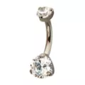 ASTM F-136 Titanium Double Prong CZ Belly Ring - 14 Gauge at Spencer's