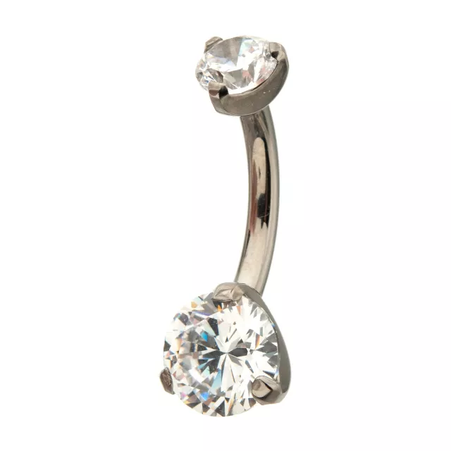 ASTM F-136 Titanium Double Prong CZ Belly Ring - 14 Gauge at Spencer's