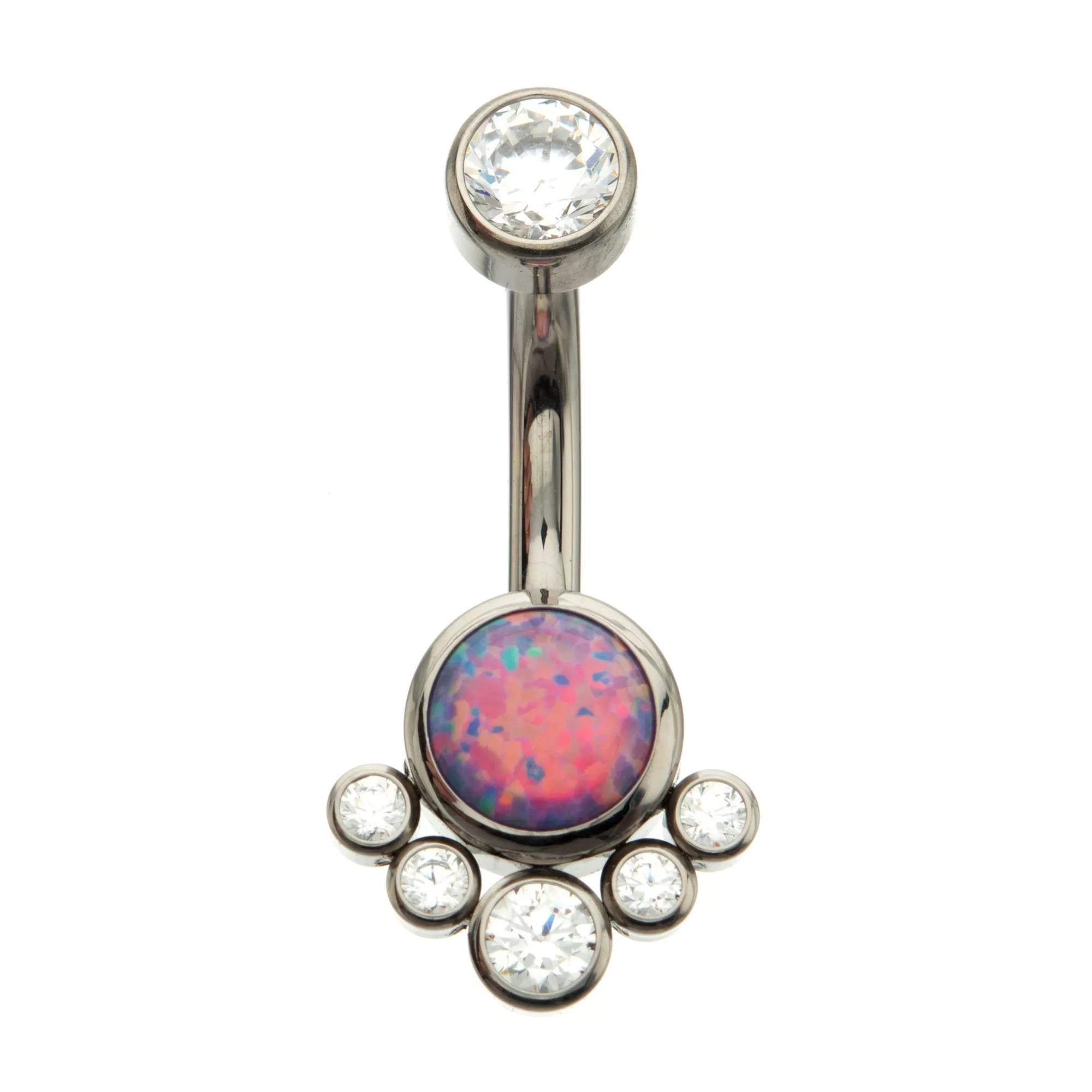 ASTM F-136 Titanium Opal and CZ Belly Ring - 14 Gauge at Spencer's
