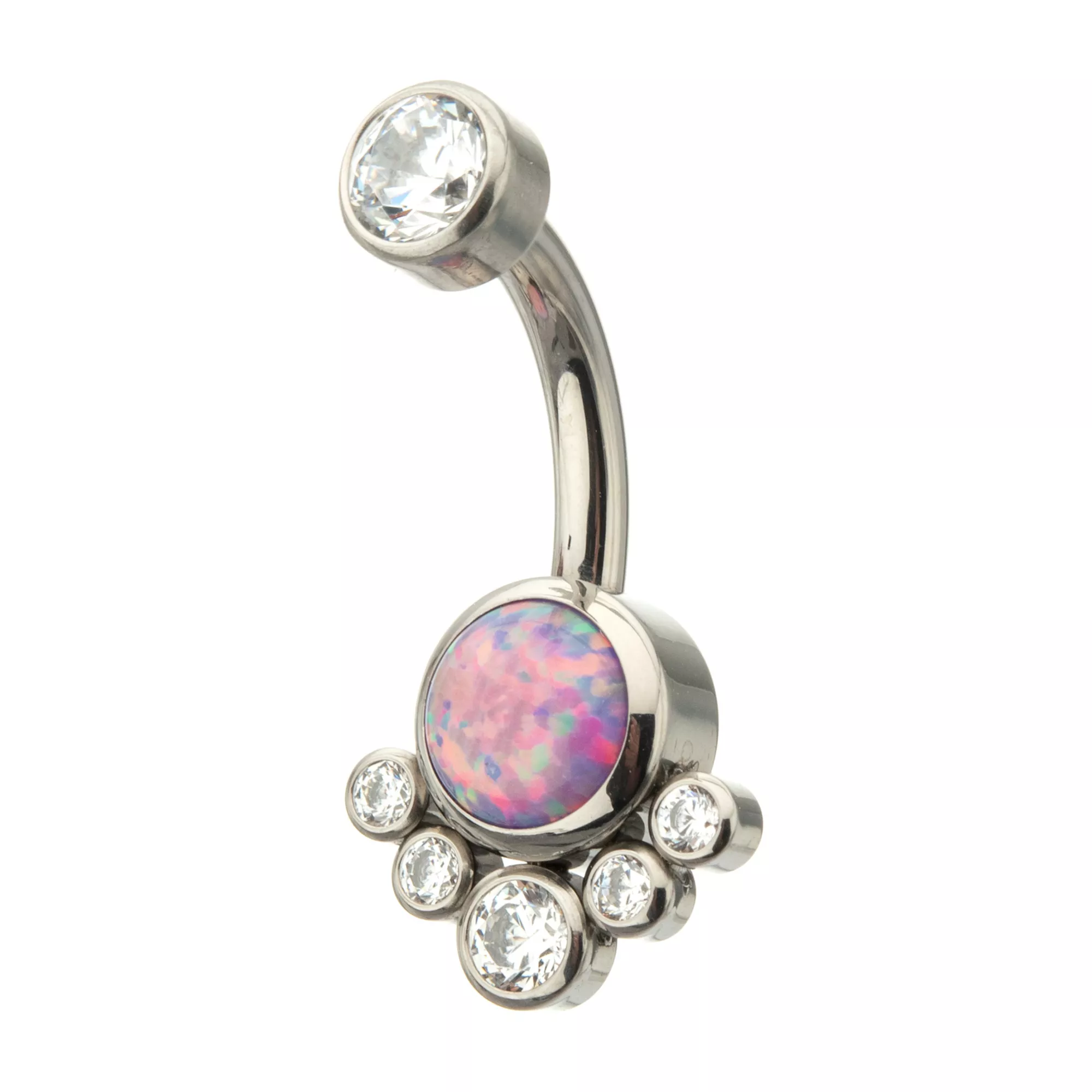 ASTM F-136 Titanium Opal and CZ Belly Ring - 14 Gauge at Spencer's