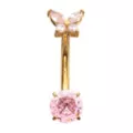 ASTM F-136 Titanium Gold and Pink CZ Butterfly Belly Ring - 14 Gauge at Spencer's