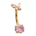 ASTM F-136 Titanium Gold and Pink CZ Butterfly Belly Ring - 14 Gauge at Spencer's