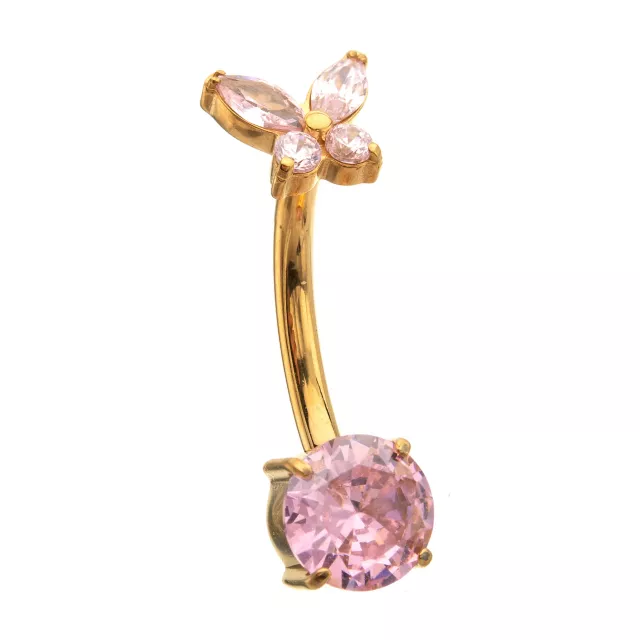 ASTM F-136 Titanium Gold and Pink CZ Butterfly Belly Ring - 14 Gauge at Spencer's