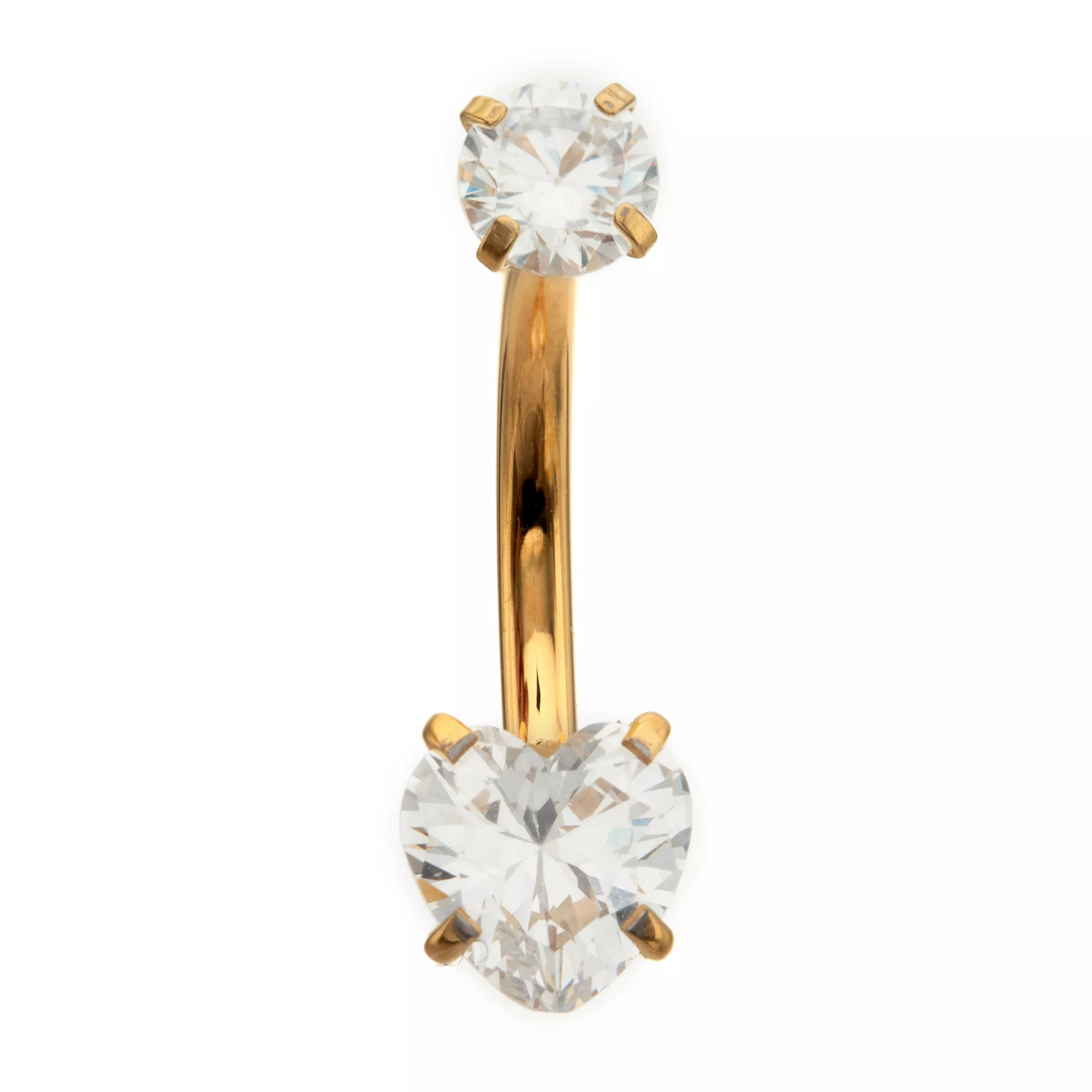 ASTM F-136 Titanium Heart CZ Gold-Plated Belly Ring - 14 Gauge at Spencer's