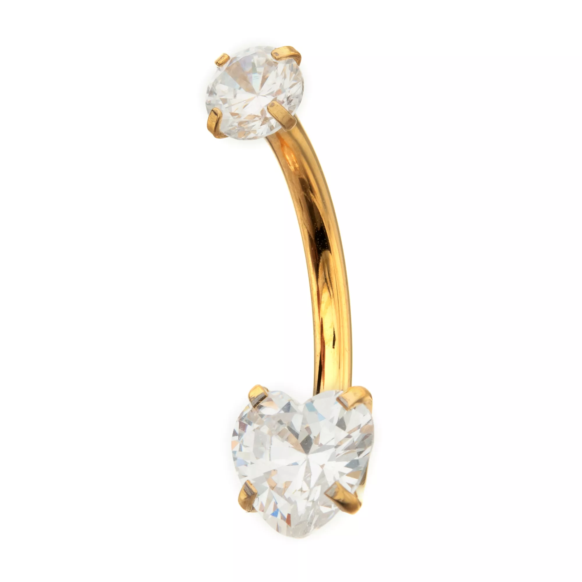 ASTM F-136 Titanium Heart CZ Gold-Plated Belly Ring - 14 Gauge at Spencer's