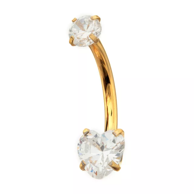 ASTM F-136 Titanium Heart CZ Gold-Plated Belly Ring - 14 Gauge at Spencer's