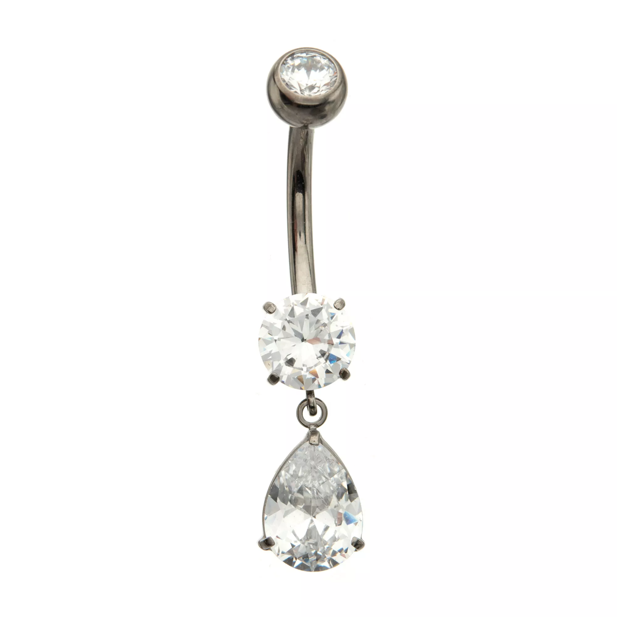 ASTM F-136 Titanium Triple CZ Dangle Belly Ring - 14 Gauge at Spencer's