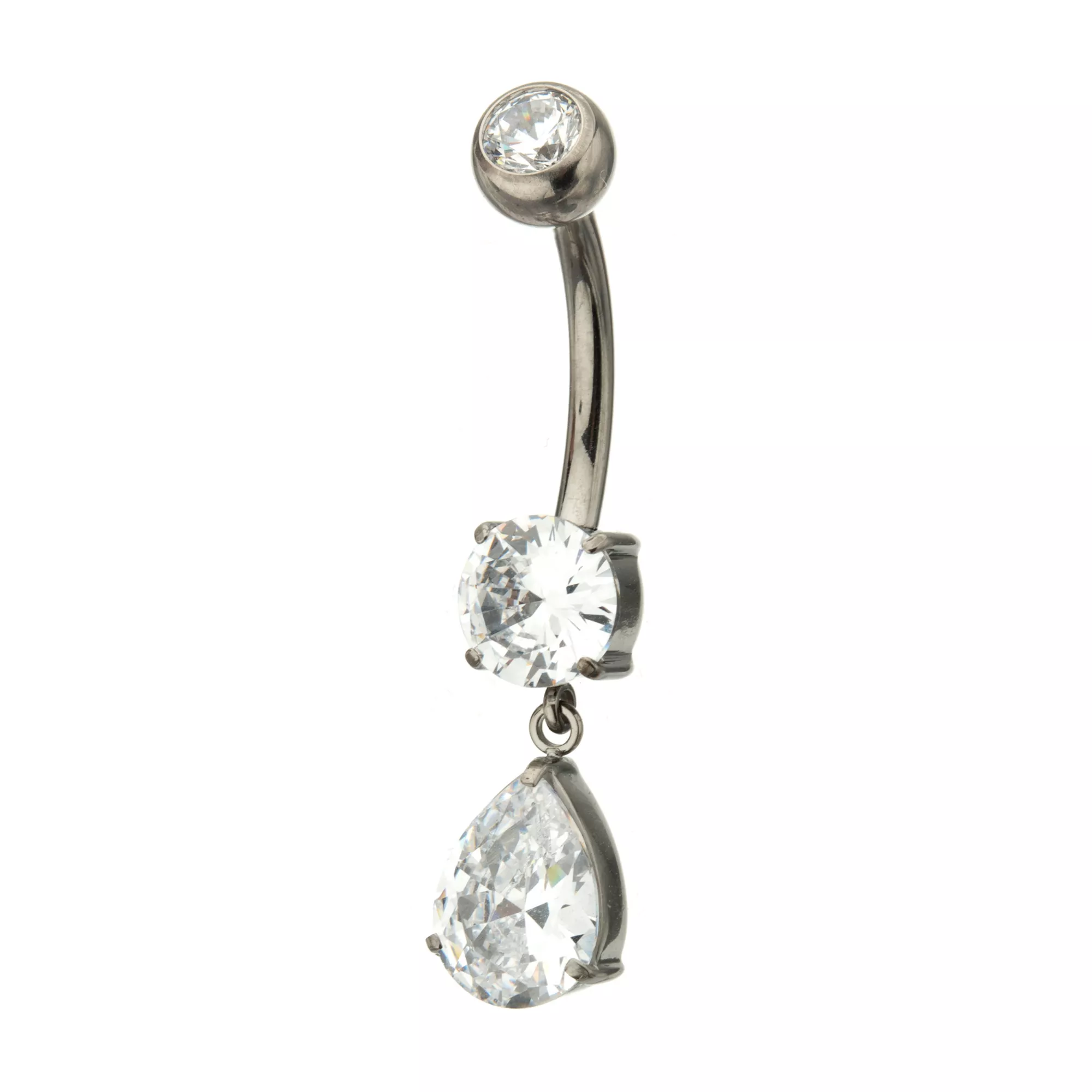 ASTM F-136 Titanium Triple CZ Dangle Belly Ring - 14 Gauge at Spencer's
