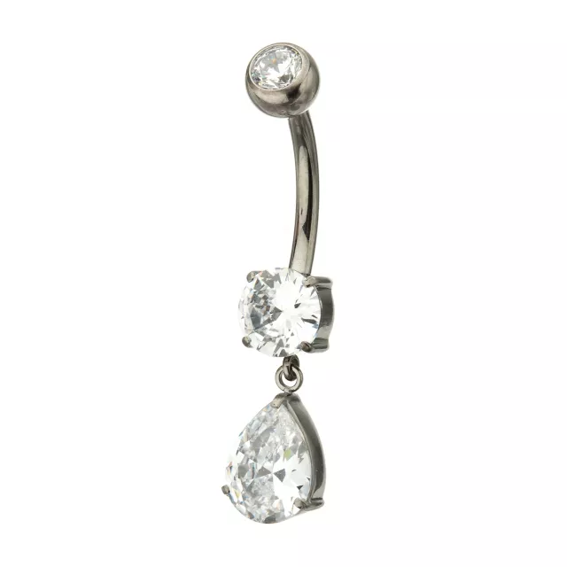 ASTM F-136 Titanium Triple CZ Dangle Belly Ring - 14 Gauge at Spencer's