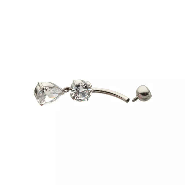 ASTM F-136 Titanium Triple CZ Dangle Belly Ring - 14 Gauge at Spencer's