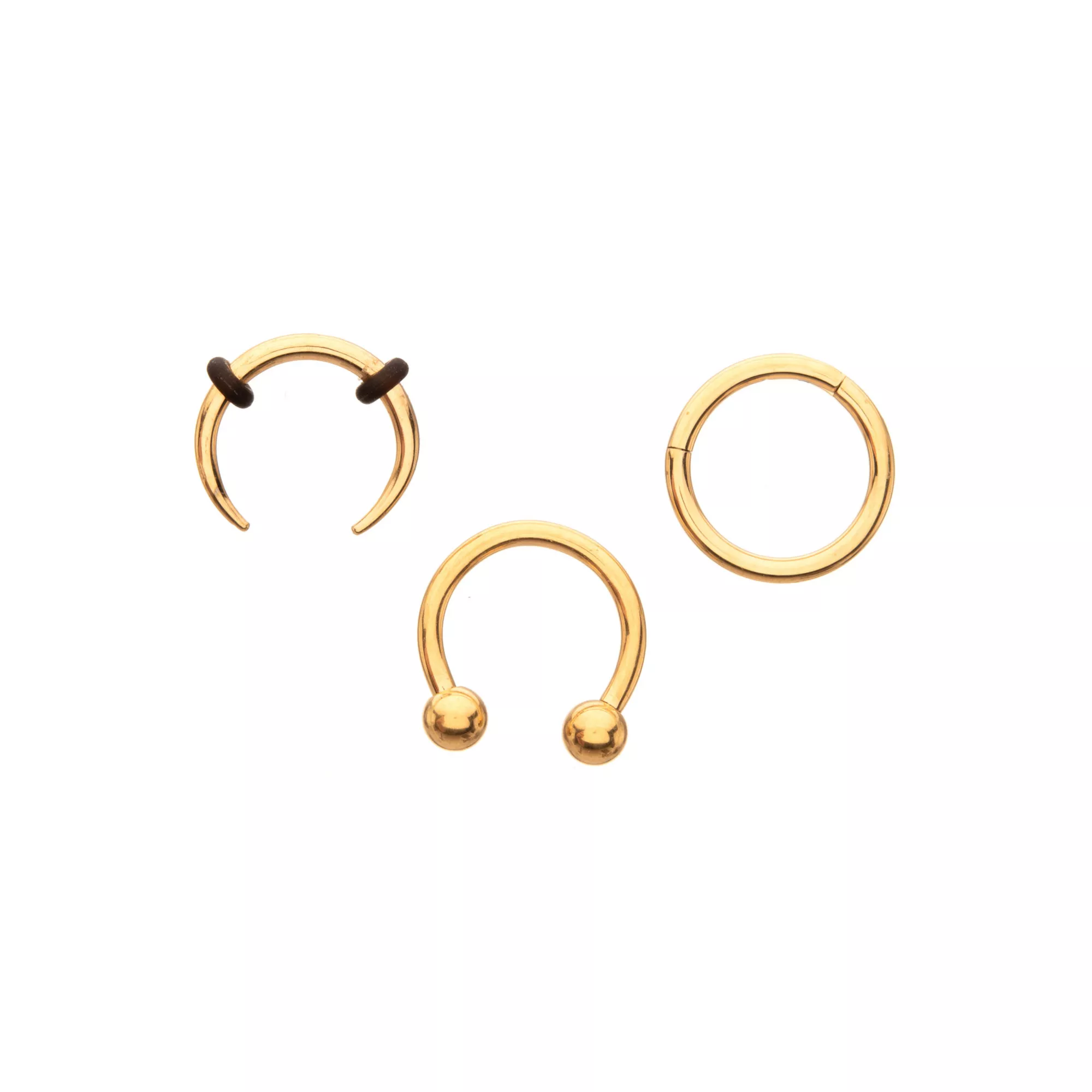 Multi-Pack ASTM F-136 Titanium Gold-Plated Septum Rings 3 Pack - 16 Gauge at Spencer's