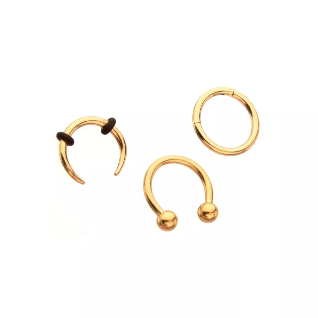 Multi-Pack ASTM F-136 Titanium Gold Plated Septum Rings 3 Pack - 16 Gauge at Spencer's