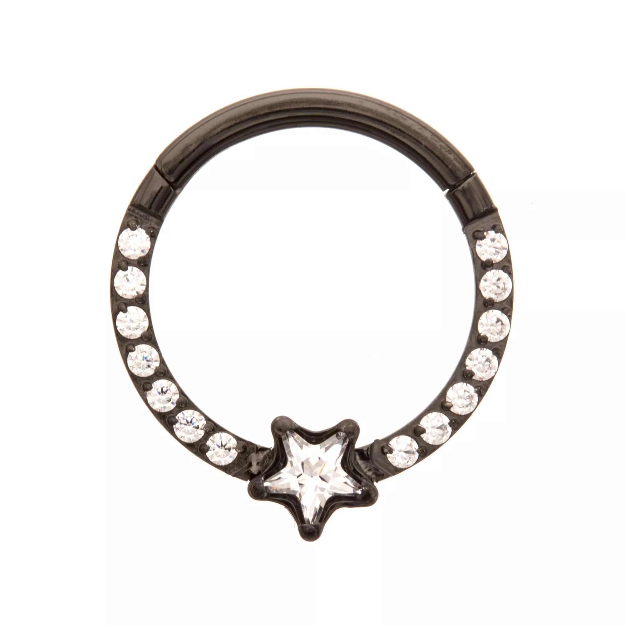 CZ Star Black Titanium Hinged Septum Ring - 16 Gauge at Spencer's