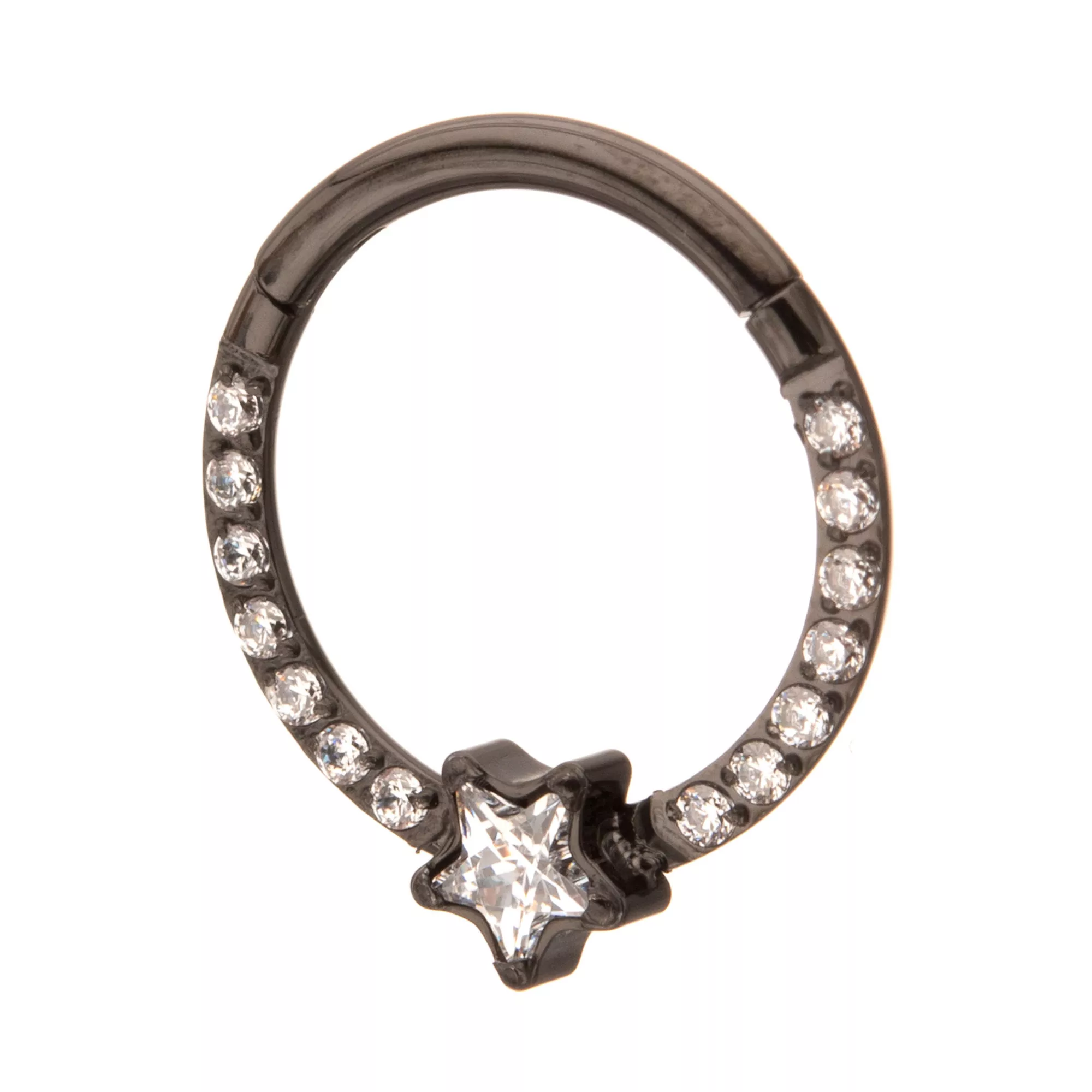 CZ Star Black Titanium Hinged Septum Ring - 16 Gauge at Spencer's