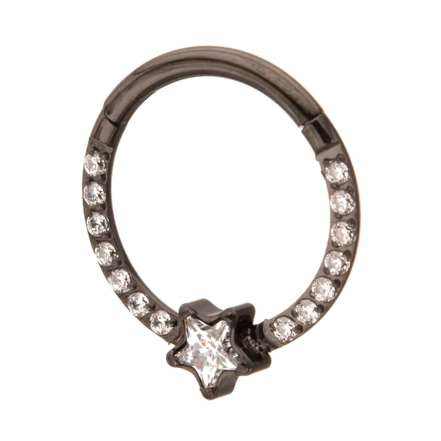 CZ Star Black Titanium Hinged Septum Ring - 16 Gauge at Spencer's