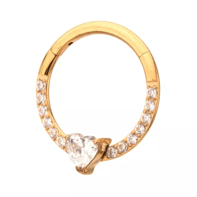 ASTM F-136 Titanium CZ Gold Plated Hinge Septum Ring - 16 Gauge at Spencer's