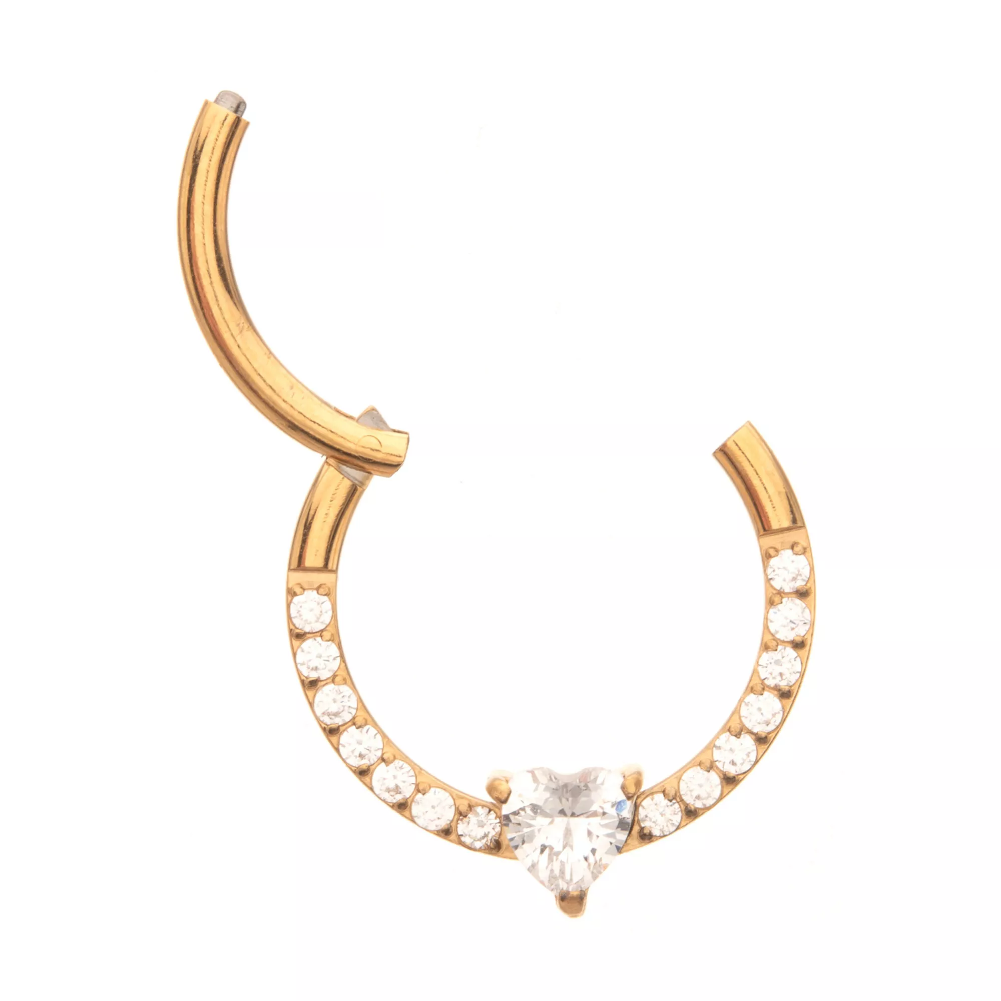 ASTM F-136 Titanium CZ Gold-Tone Hinged Septum Ring - 16 Gauge at Spencer's